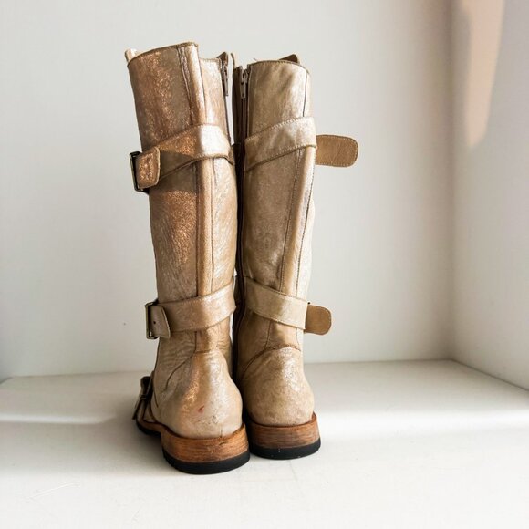 Jim Barnier Light Beige Suede Antique Gold Finish KNee High Boots 9 - Picture 9 of 9